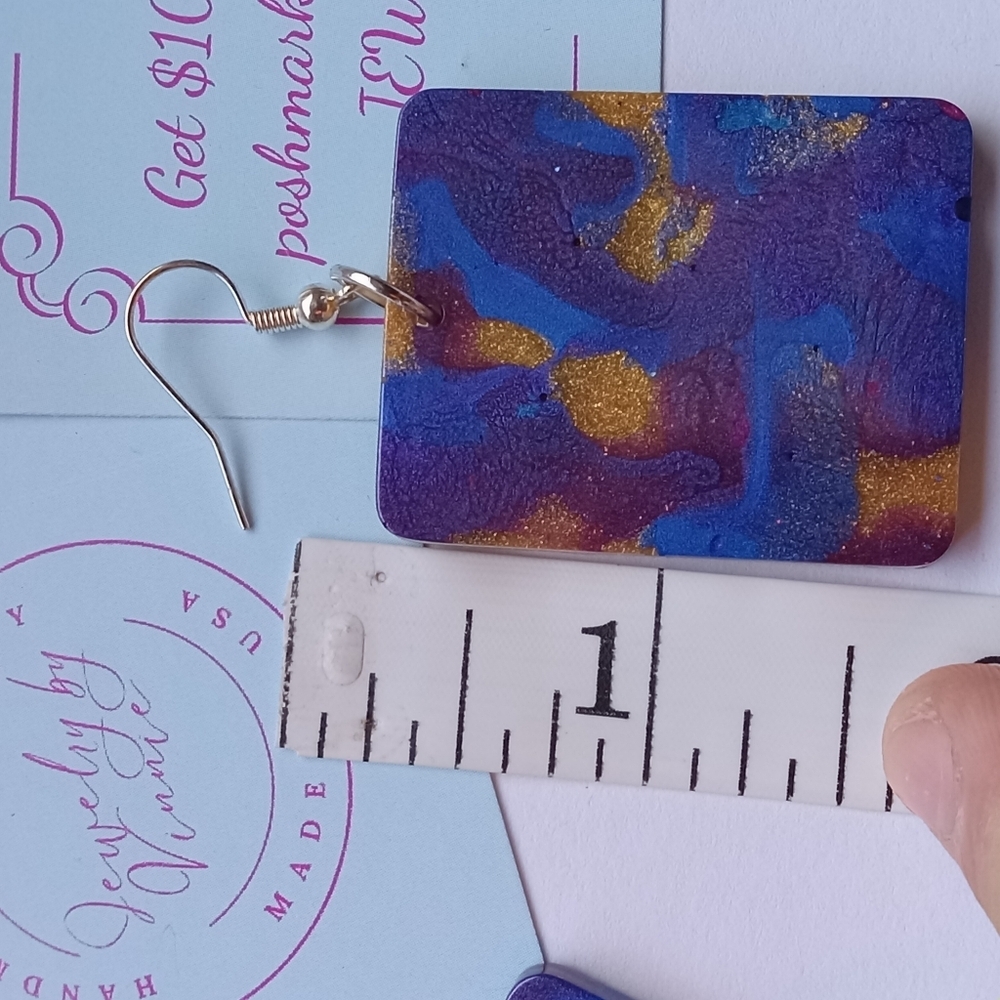 Hand Crafted Blue and Gold Artistic Earrings - Picture 6 of 6